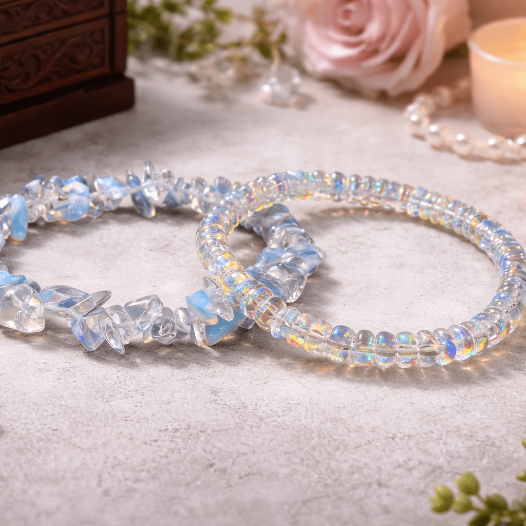 2-Pack Iridescent Crystal Shard Bracelets, Stackable Accessories